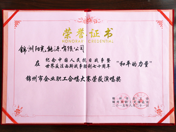 2015錦州市企業(yè)職工合唱大賽榮獲演唱獎